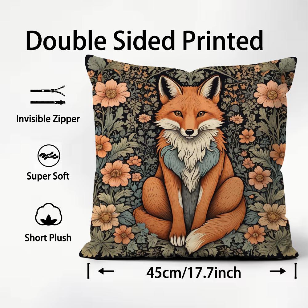 W-William M-Morris Art Fox Cushion Cover Premium Comfort Reversible Pillow Cover - Dual - Use Design For Home & Car