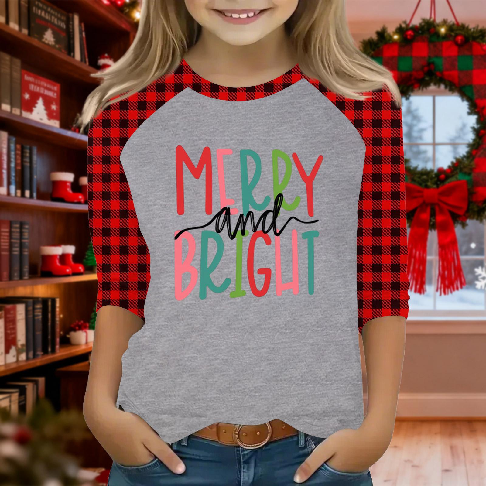 

Топы для девочек-подростков 4-16 лет, футболки с круглым вырезом и рукавами 3/4, модные топы, нарядные футболки, Рождество 160 арбуз красный