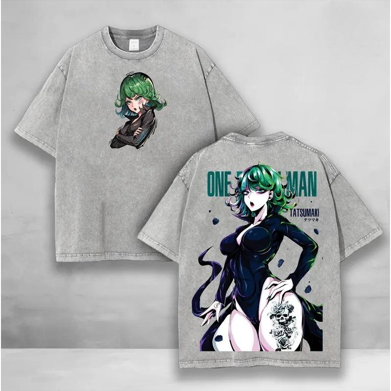 

Anime ONE PUNCH MAN Tatsumaki Graphic T Shirt Men Women Short Sleeve Clothing Casual Tshirt Washed Cotton Tee Harajuku T-shirt XXL сірий колір