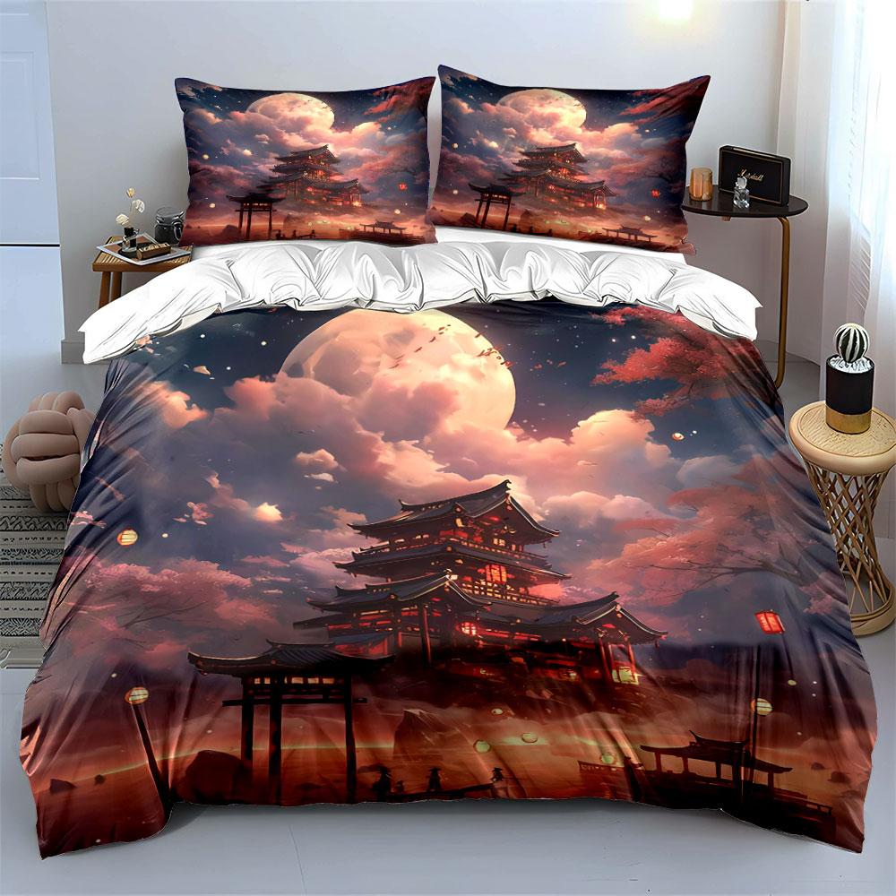 Japanese Night Scenery Decor Soft Comfortable Duvet Cover Bedding Set Included 1*Duvet Cover & 2*Pillowcases, Gift