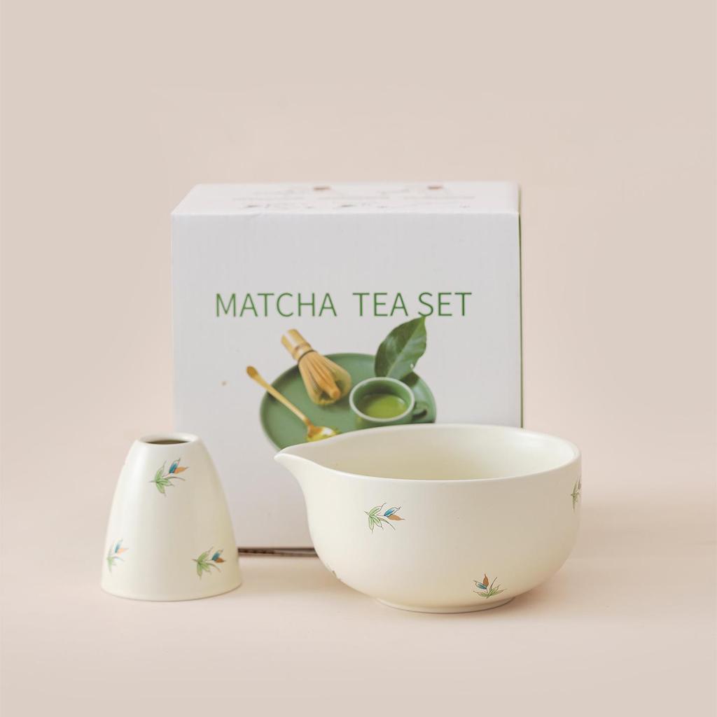 Japanese Forget-Me-Not Ceramic Matcha Bowl Set with Whisk & Spoon - Inspired by Song Dynasty
