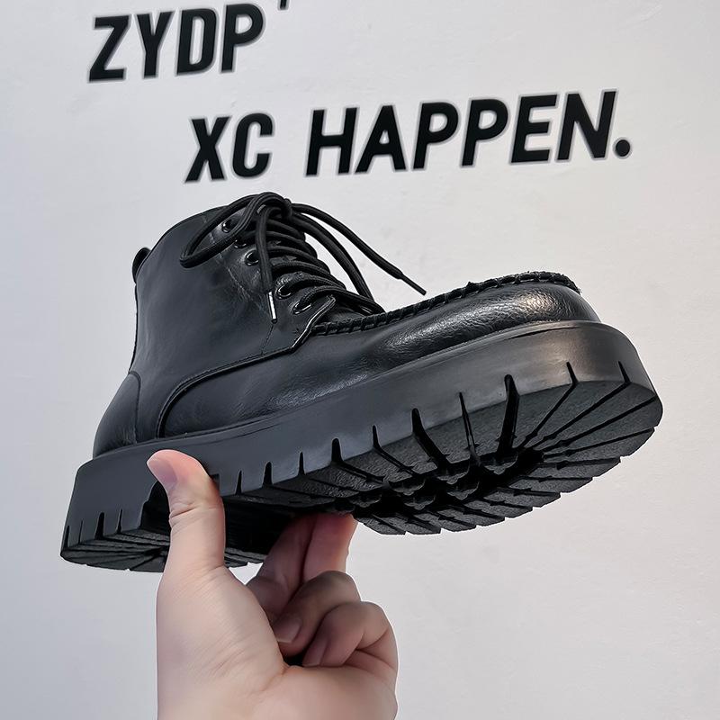 Black retro British style heightened platform Martin boots men's 2024 new western cowboy short boots 86119-A