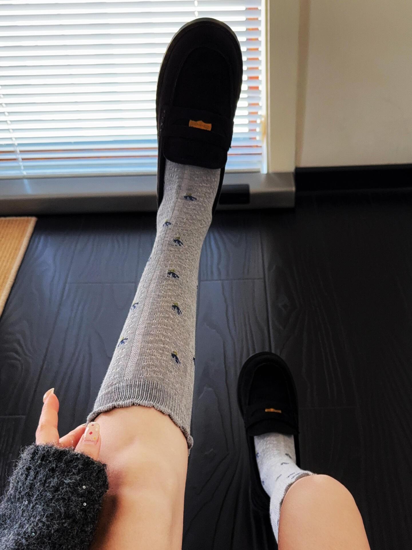 

Vintage Youthful Grey Floral Lace Openwork Ankle Socks – Stacked Long Socks with Floral Print for JK Style Girls One Size
