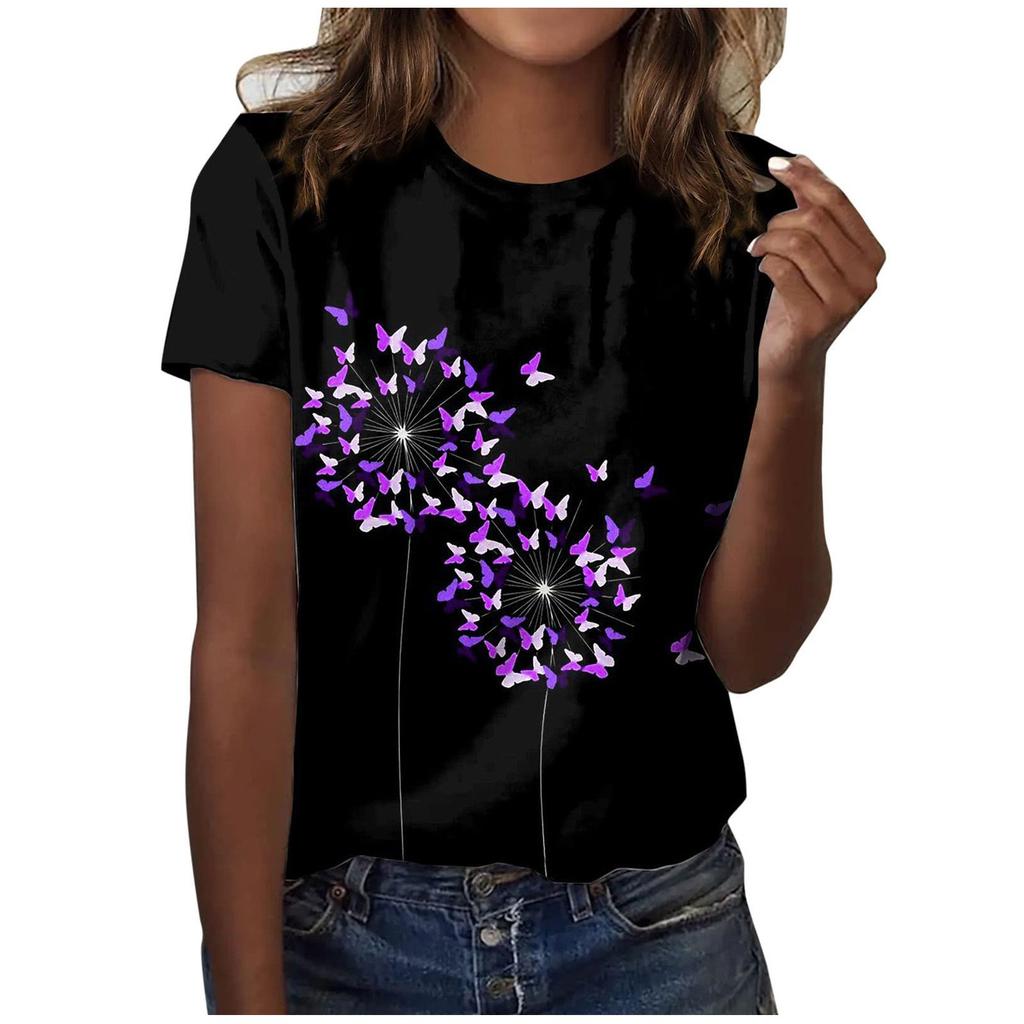 Women's Round-Neck Tops Short Sleeves T-shirt Printed T-shirt Tunic Shirts Vintage Tops