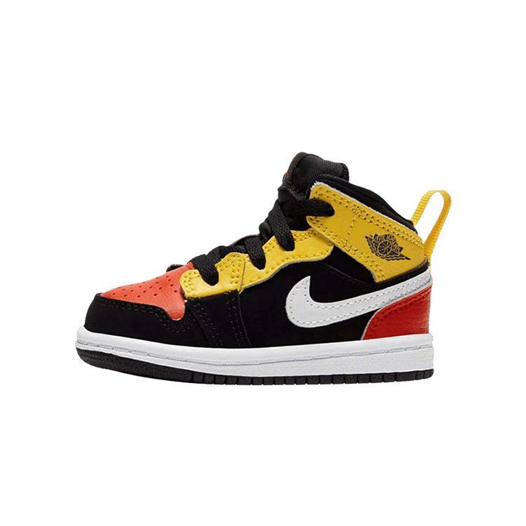 Jordan Air Jordan 1 Mid SE 'Amarillo Team Orange' Leather High Top Toddler Shoes Black Red Yellow Infant And Toddler BQ6933-087