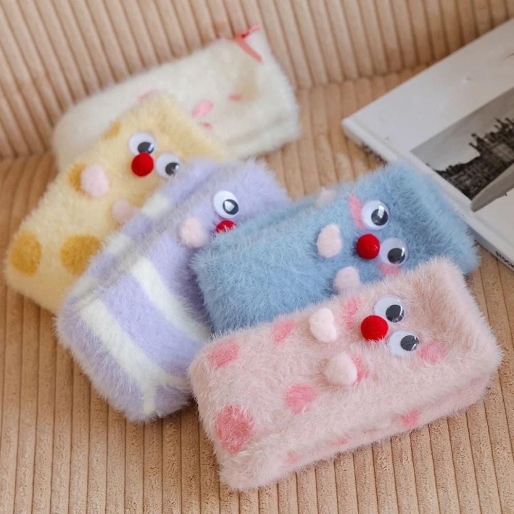 Cute Eyes Plush Dot Socks Soft Thicken Warm Socks Ins Mink Fur Socks Girls