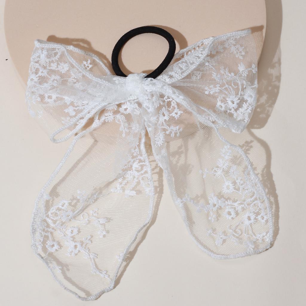 Lystrfac Spring Summer White Handmade Lace Bow Hair Ribbon Headdress Streamer Bow Scrunchies for Women Lolita Hair Accessories
