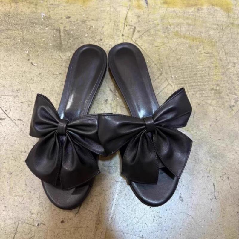 Fashion Fashion Big Butterfly Knot Flat Slippers Summer New Round Head Open Toe Soft Sole Anti-slip Wear-resistant Sandals