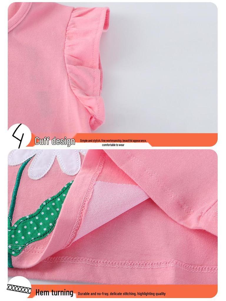 New Summer Arrivals: Girls' Short-Sleeve Embroidered Round-Neck Knit Princess Dresses