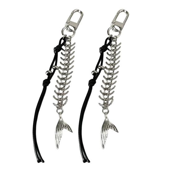 1/2/3Pcs Alloy Fishbone Keychain Pendant Black Rope Design Lightweight Key Chain Backpacks Cars Key Organizer Accessories