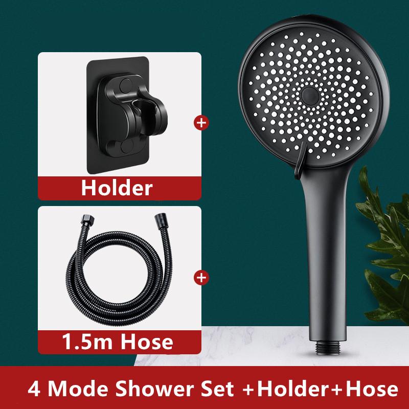 

4 режима, большая панель, большая насадка для душа, душ высокого давления, массажный спа, ручной душ, аксессуары для ванной комнаты чёрный