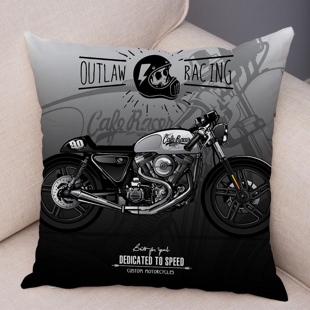 Colorful Motorcycle Cushion Cover Decor Vintage Style Bike Race Pillowcase Soft Plush Pillow Case for Sofa Home Car 45x45cm