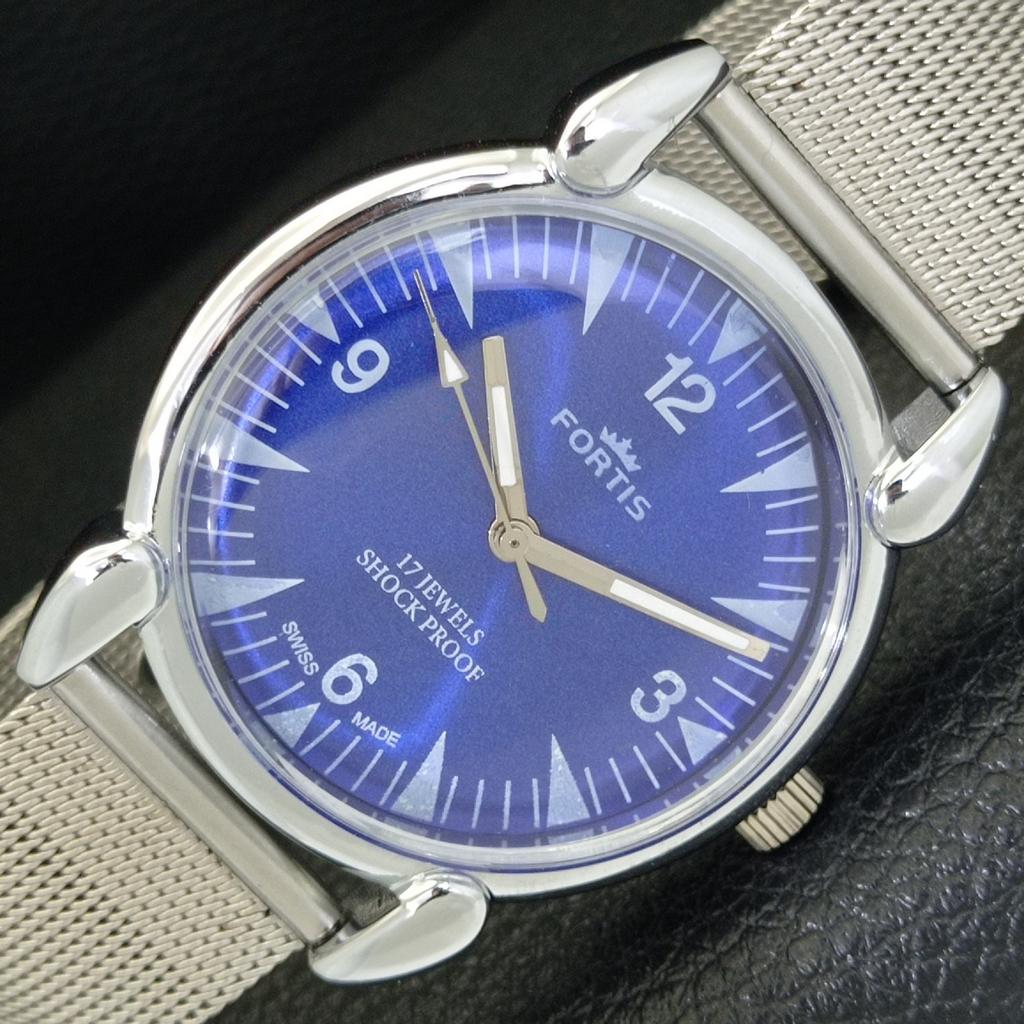 VINTAGE HAND-WINDING SWISS MENS REFURBISHED BLUE COLOR DIAL WATCH a700801-5 R205a-a700801