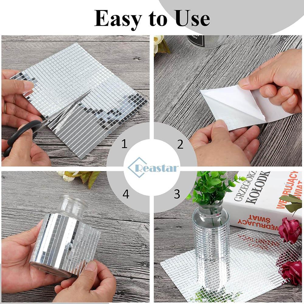 Mirror Tiles Self Adhesive,Mosaic Tiles Sheet,Disco Ball Tile Stickers,Square Mosaic Mirror Pieces,Small Glass Strips for Crafts