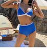 2026 Korean Style Color Block Push-up Bikini Set: Three-piece High-waisted Swimwear for Women