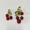 Exaggerated Leaf Resin Red Color Fruit Cherry Drop Earrings for Women Party Jewelry