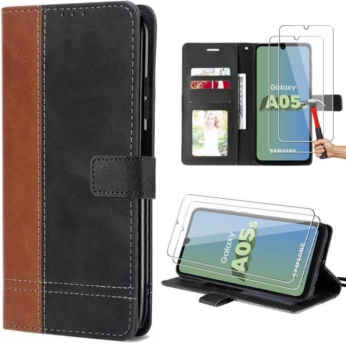 Coque pour samsung galaxy a05s - booling - bicolore antichoc en cuir pu avec 2 verres trempés
