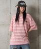 UNKNOWN PLANET Loose Striped Half Sleeve Peach Pink