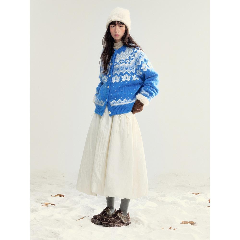 Dimanaf 2025 Blue Sweaters Cardigan Autumn Women Print O-Neck Sweaters Knitting Loose Pink Sweater