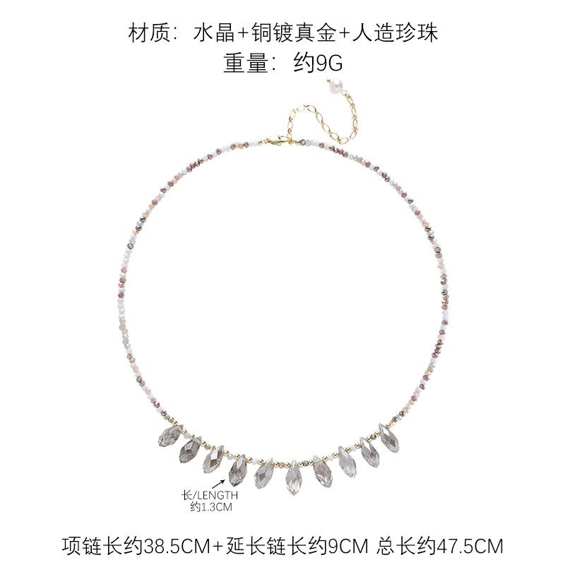 Retro crystal pendant beaded necklace collarbone chain simple style necklace wholesale