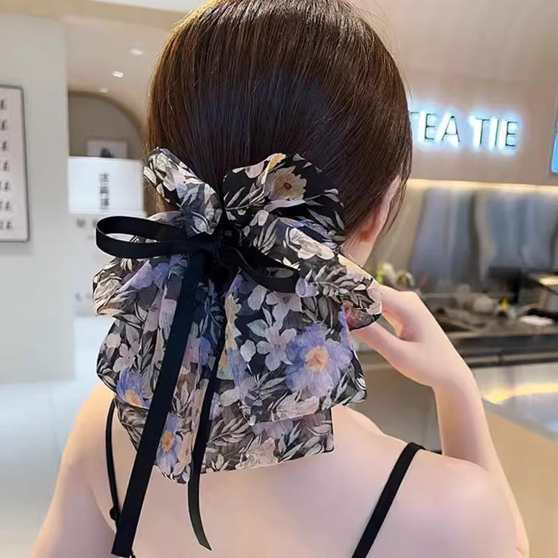 New Bowkont Hair Claw Clip For Women Crab Clamp Barrettes Girls Party Hair Accessories Sweet Floral Chiffon Shark Clip Hair Claw