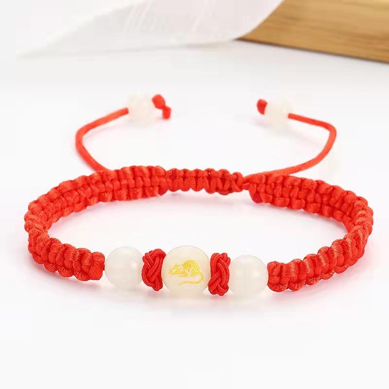 12 Zodiac Luminous Bracelet Lucky Charms Zodiac Red Rope Animal Transfer Beads Hand Woven Bracelet Luminous Necklace