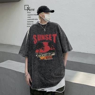 S-5XL 280gsm 100% Cotton Vintage Acid Wash T-Shirt Streetwear Brief Punk Tops T Shirts