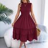 Spring Summer Women Sleeveless Smocked Waist Flowy Maxi Long Dress with Ruffle Trim Casual for European American Crossborder
