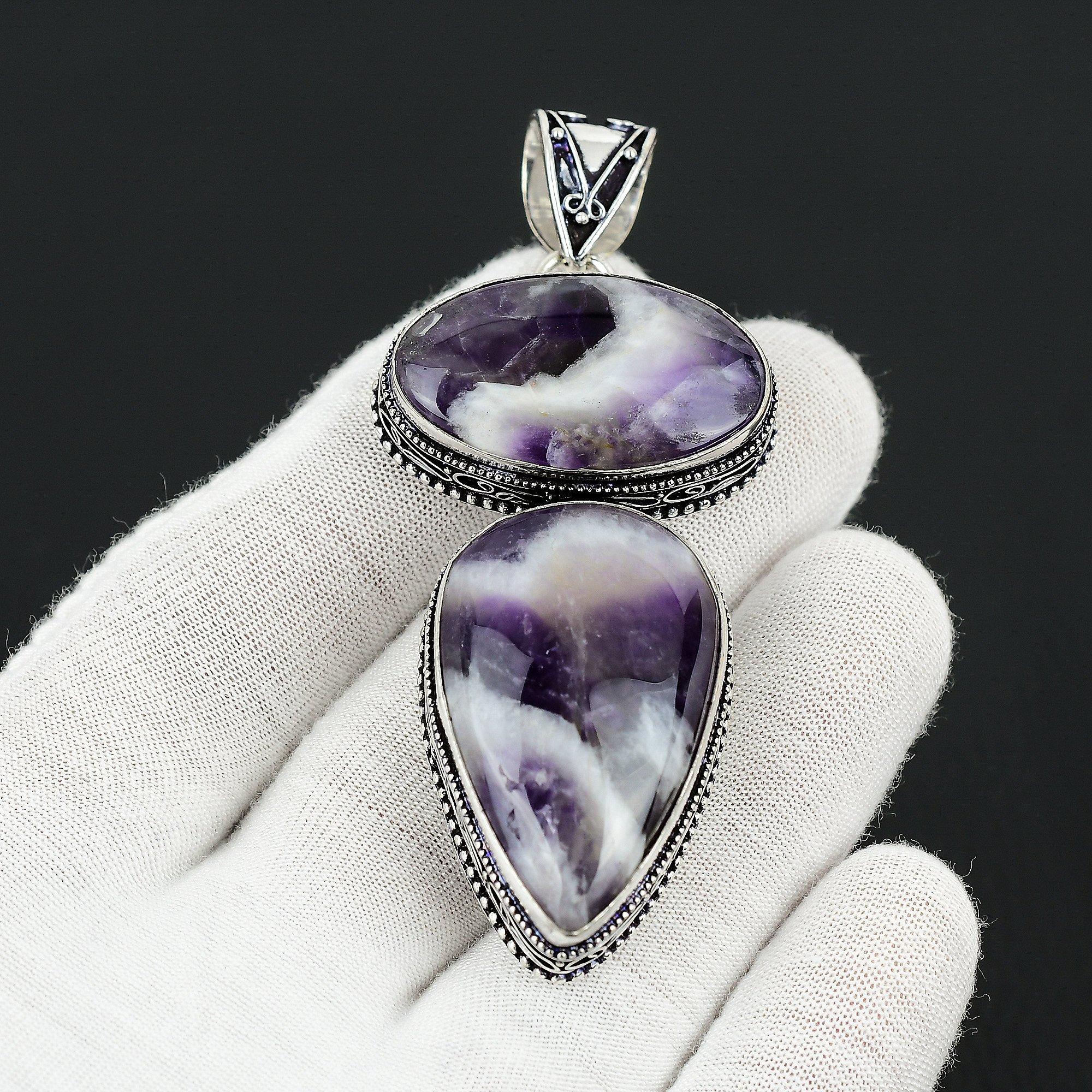 Шеврон Аметист Драгоценный Камень Ручной Работы Стерлингового Серебра 925 Подвеска — фото 3