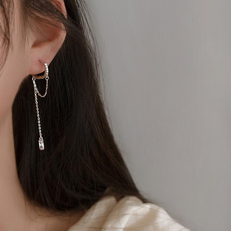 Charm Zircon Long Tassel Pendant Drop Dangle Earring for Women Creative Fashion Stainless Steel Hoop Earring Jewelry Wholesale