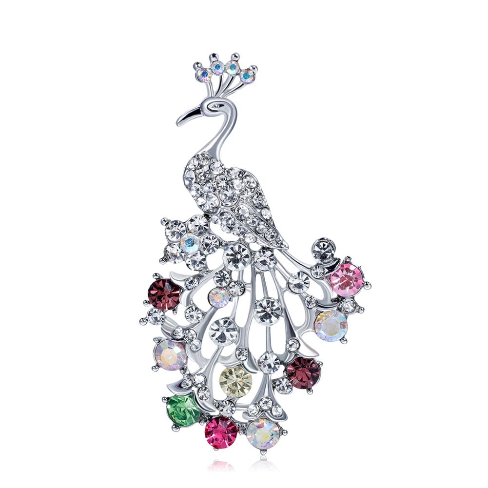 Women Elegant Peacock Brooches Fashion Shimmer Breastpin for Wedding Party