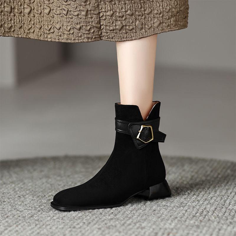 

Hua Xishe~ Niche French Martin boots for women s autumn and winter new thick-heeled retro British fashion short boots ◑40◑