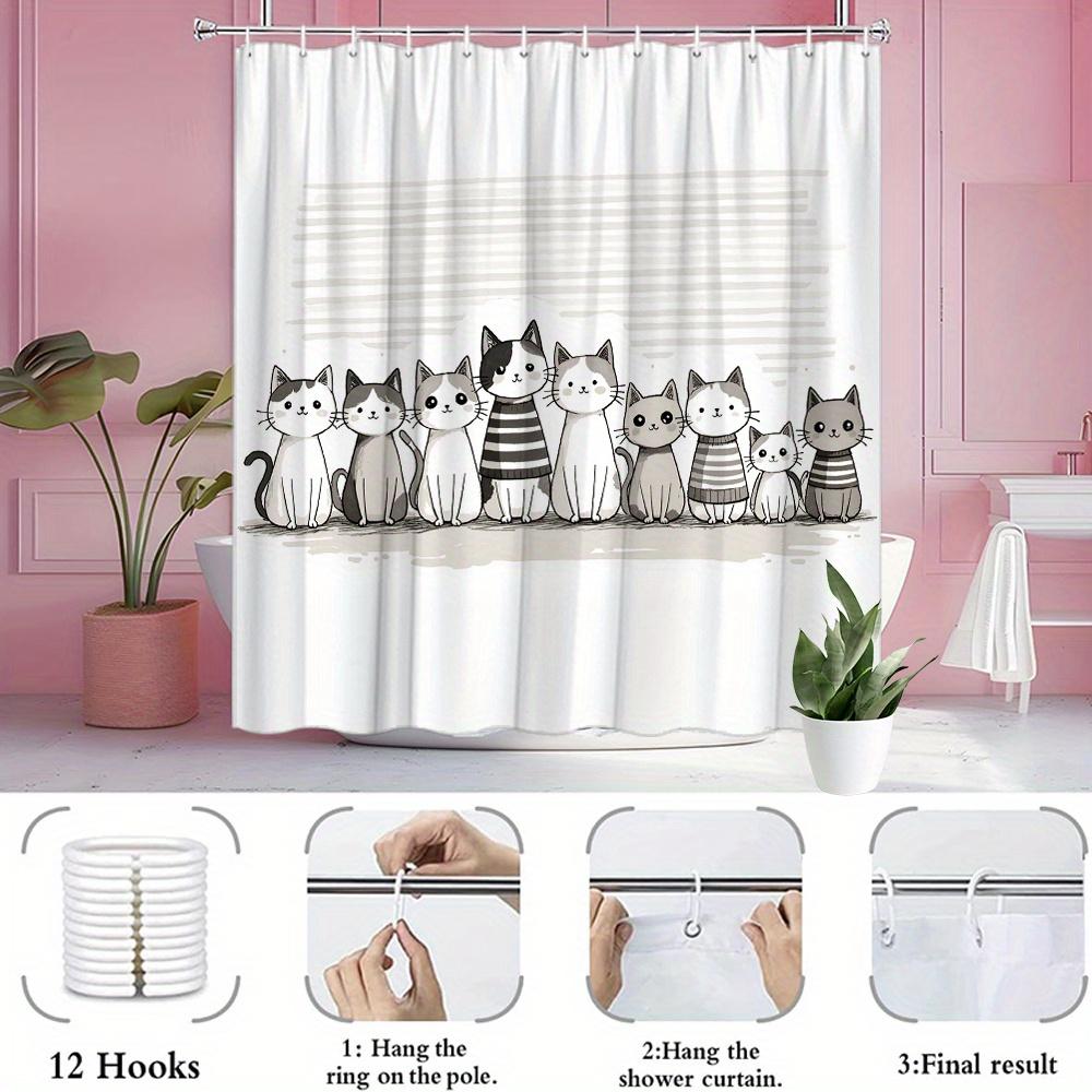 8 quirky cartoon cats in striped sweaters whimsical art shower curtain with 12 hooks for bathroom home decor Elevate Your Space
