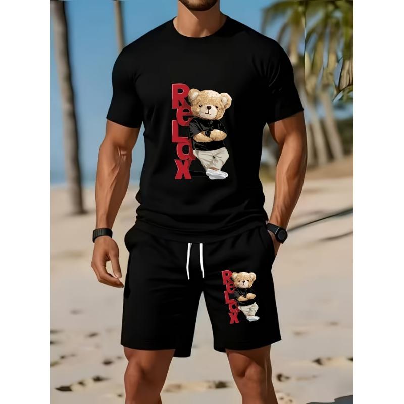 Men's Cool and Romantic Bear Short-sleeved T-shirt Shorts Suit
