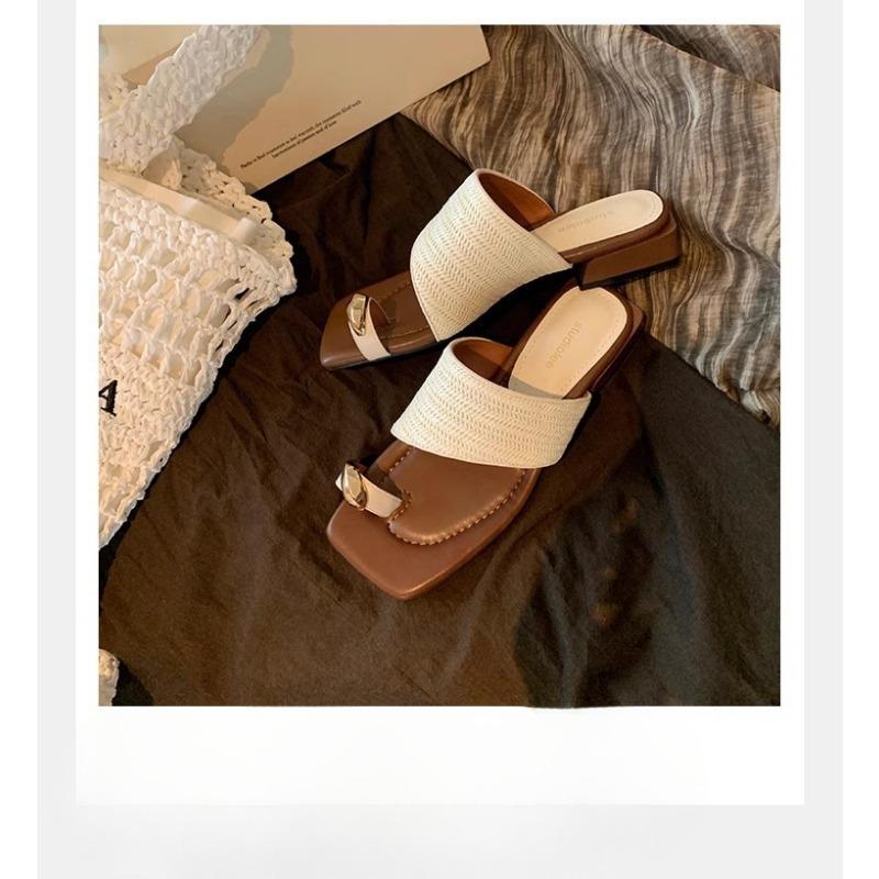 Elegant Women's Shoes Square-toed Woven Flip-flops