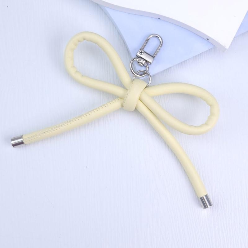 Fashionable Grunge PU Leather Bowknot Keychain Vintage Styles Bag Pendant Accessory for Korean Fashion Enthusiasts