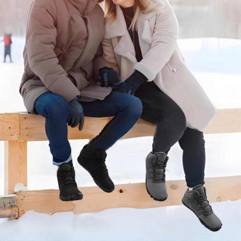 New Snow Boots Winter Non-slip Water-resistant Plus Velvet Warm Cotton Shoes Thick-soled Barefoot Five-finger Shoes Men Women