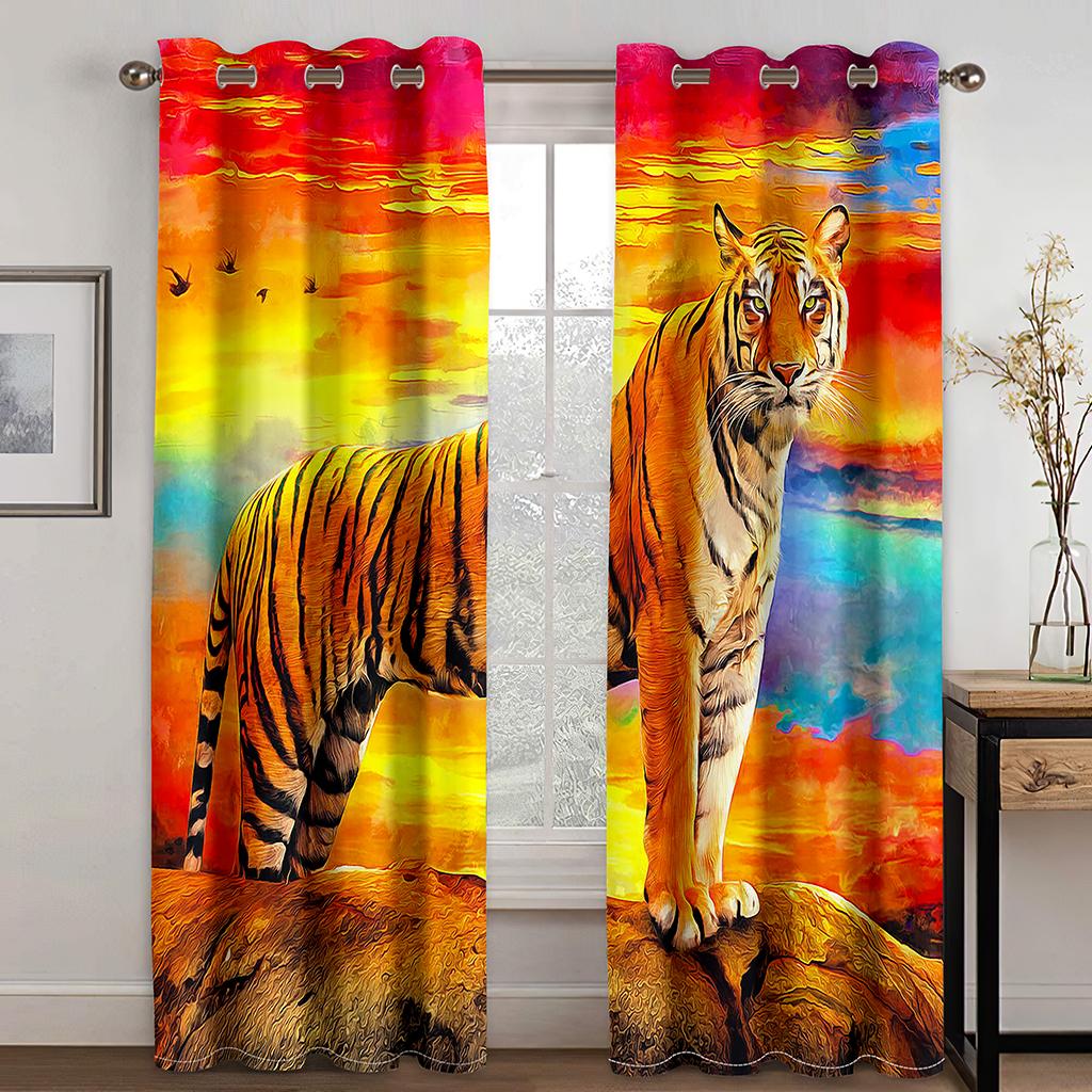 Dominating Tiger 3D Digital Print Curtain Fabric Living Room Bedroom Home Environment Landscaping Curtain Fabric Two Panels