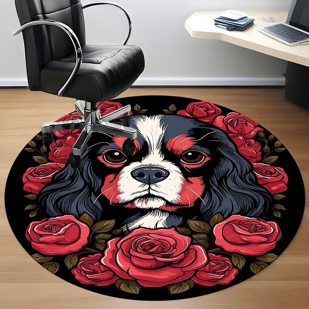 1pc Dog Rose Pattern Chair Carpet for Office, Round Non Slip Durable Large Size Office Carpet, Suitable for Office