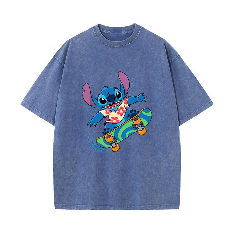 SX-18 MINISO 2026 Summer Vintage Wash  Printed Pure Cotton Shoulder Style Men's and Women's Round Neck Short Sleeved Couple T-shirt