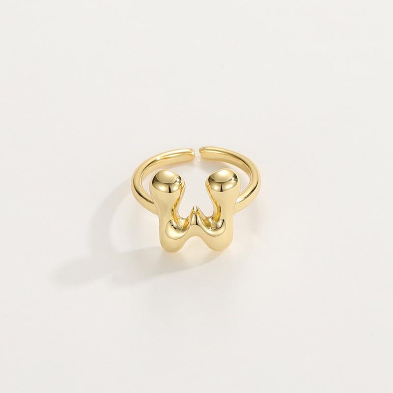 Adjustable Open Ring In 18K Gold Plated Copper With Q-Style Alphabet Letter Design Men Women