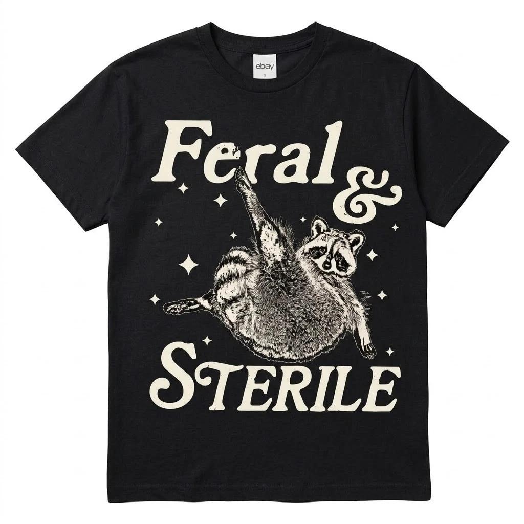 Feral & Sterile Trash Panda T-Shirt | Funny Raccoon T-Shirt | Unisex Black Graph S