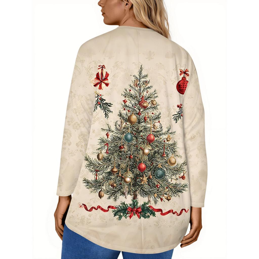 Women's Fashion Large Size Round Neck Long Sleeve Casual Christmas Print Loose Pullover Top