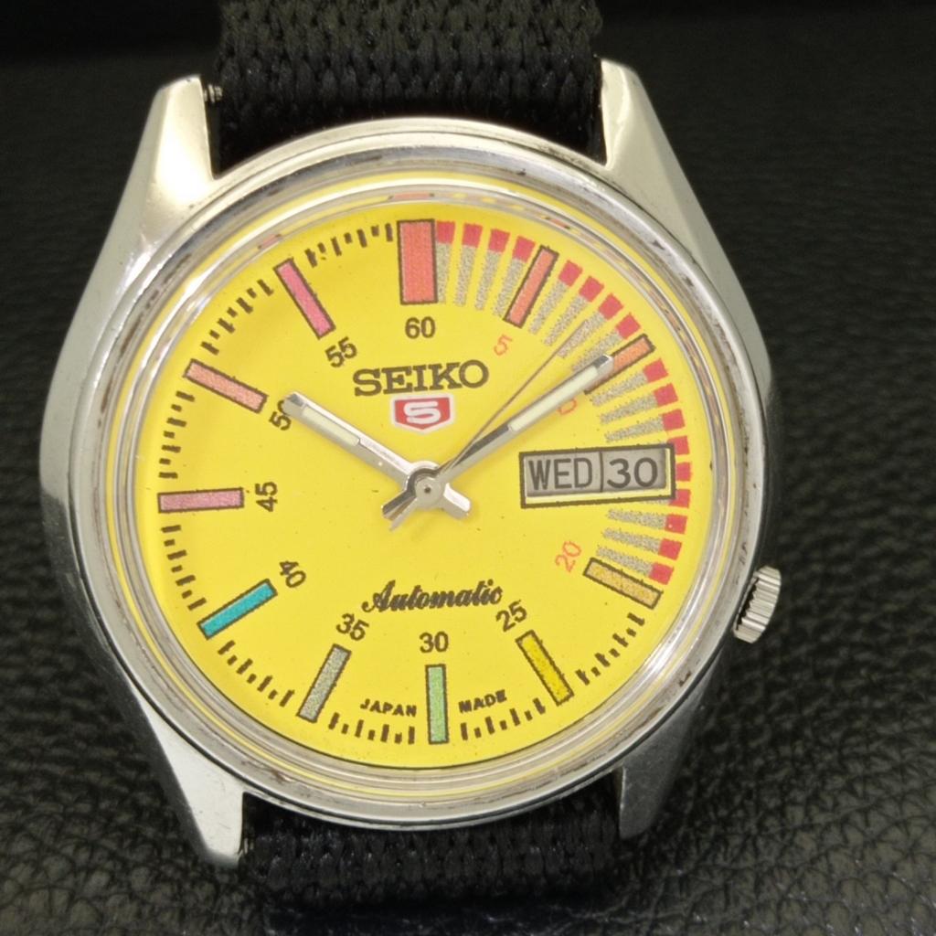 Seiko 5 AUTOMATIC VINTAGE JAPAN 7009A MENS YELLOW COLOR DIAL WATCH A701371-5 R206a-a701371
