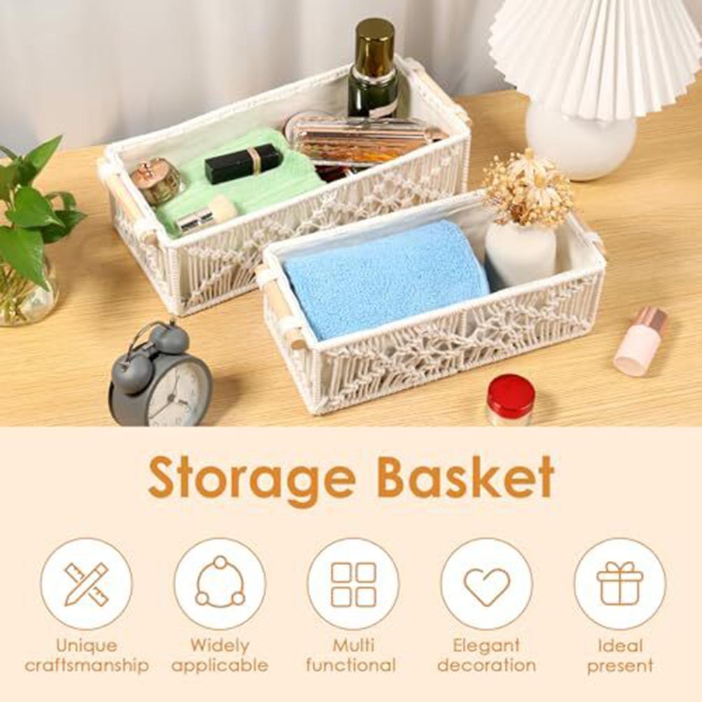 1 ks úložných košíků 30x14x9 cm Ručně pletené makramé úložné košíky s uchy - Stylové a všestranné pro různé předměty