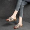 Johnature Genuine Leather Breathable Women's Flat Slippers Retro Versatile Soft Sole Roman Sandals