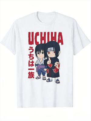 Naruto Uchiha Brothers Q Style Tshirt for Men with Anime Pattern Printed Short Sleeve Fashion High Quality Trendy Cotton Top