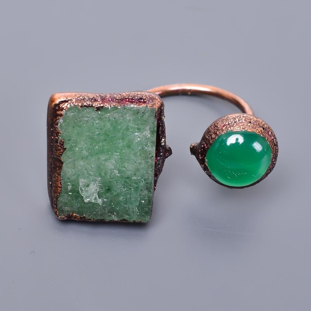 Heart Chakra Fancy Natural Aventurine Copper Eternity Electroformed Ring Jewelry V-50