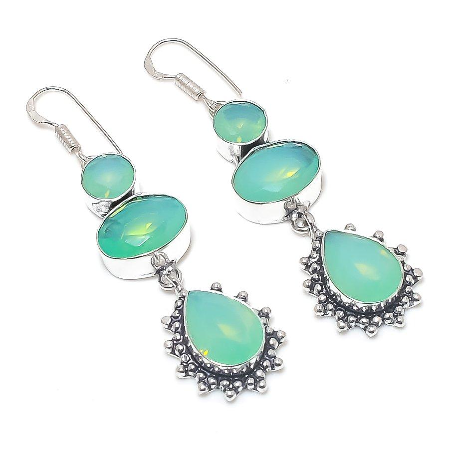 Ohnivý opál drahokam 925 sterlingové stříbro náušnice 2,56"