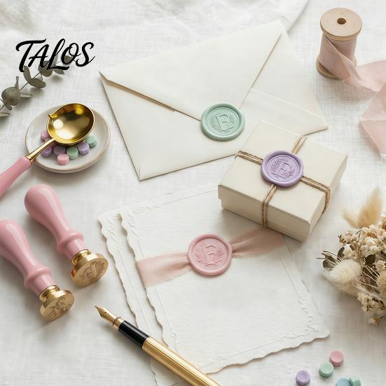 DIY Crafting Accessories Wax Seal Kit, with Sealing Beads Spoon And Candles, Handmade Stationery Tools Stamp for Wedding Invitations Envelopes